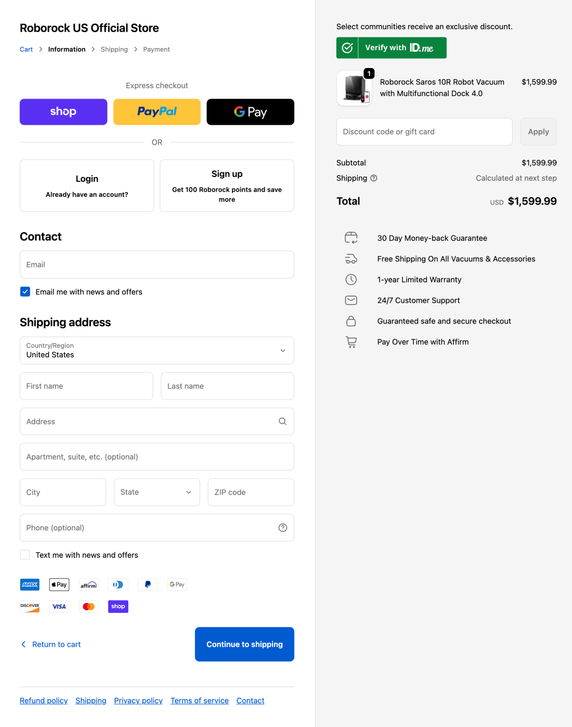 Roborock checkout page